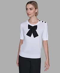 Karl Lagerfeld Paris Women's Crewneck Big Bow Applique Detail Sweater