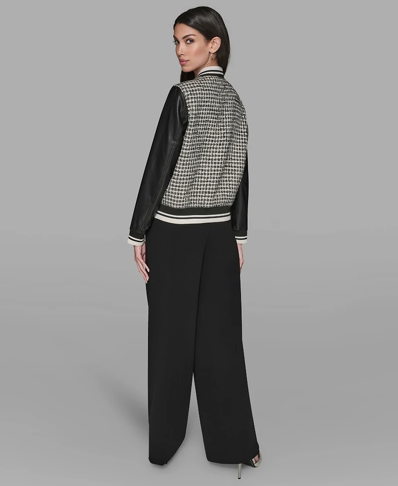 Karl Lagerfeld Paris Women's Collar Neck Mixed Media Jacket