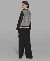 Karl Lagerfeld Paris Women's Collar Neck Mixed Media Jacket