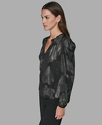 Karl Lagerfeld Paris Women's V-Neck Floral Printed Top