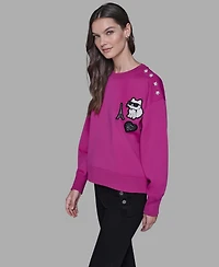 Karl Lagerfeld Paris Women's Choupette Patch Detail Sweatshirt