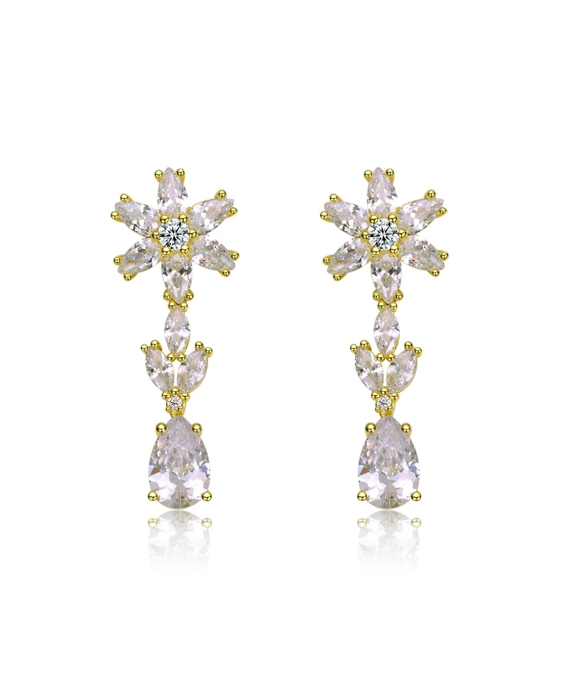 Sterling Silver with Cubic Zirconia Cluster Snowflake Formal Dangle Earrings