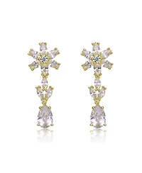 Sterling Silver with Cubic Zirconia Cluster Snowflake Formal Dangle Earrings