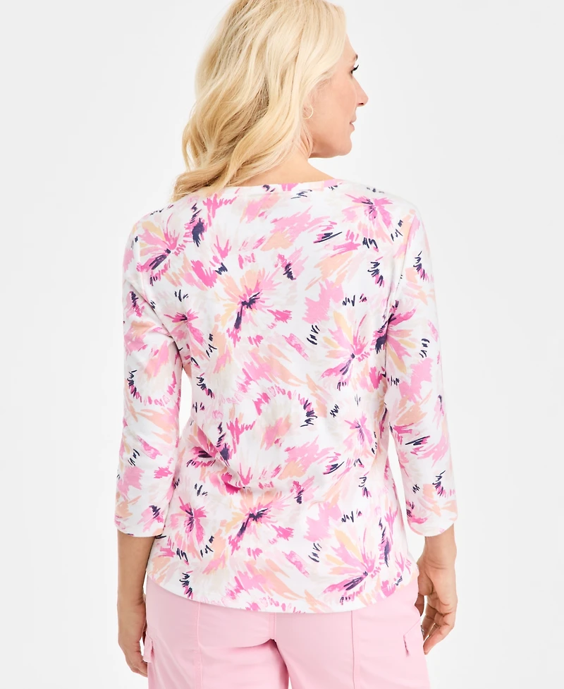 Style & Co Women's Printed 3/4-Sleeve Henley Top, Macy's Exclusive