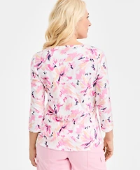 Style & Co Women's Printed 3/4-Sleeve Henley Top, Macy's Exclusive