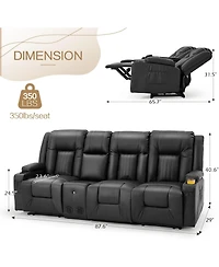 Aecojoy 3 Seater Recliner Sofa with Console&Bluetooth Speakers, Manual Rv Sofa Couch