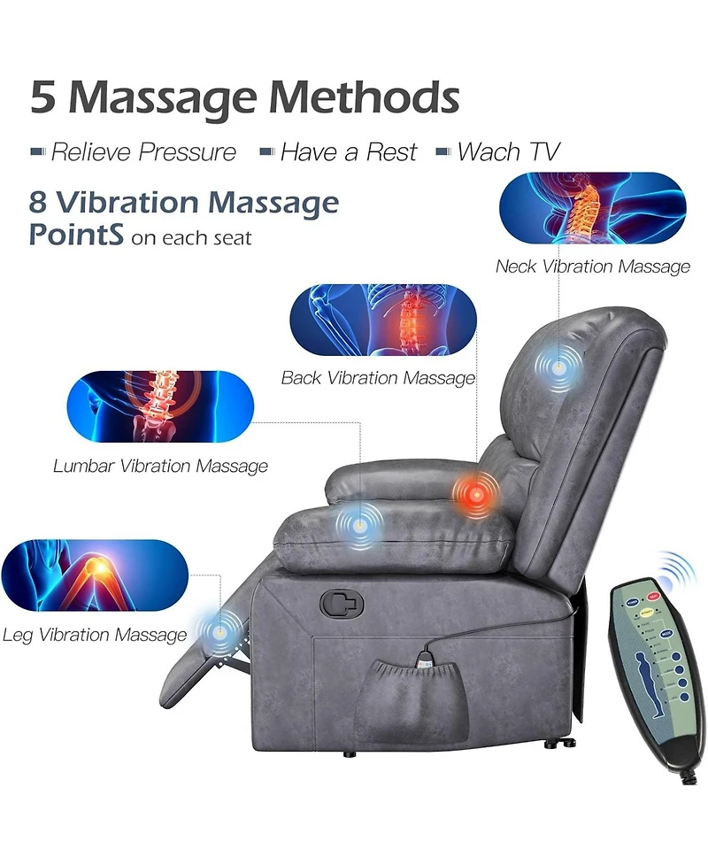 Aecojoy Loveseat Recliner with Heat&Massage Function, Rv Couch Wall-Hugger Reclining Sofa