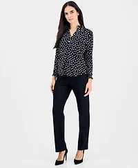 Ak Anne Klein Plus Size Dot-Print Ruffe-Neck Smocked-Cuff Top