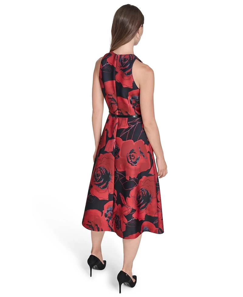 Halston Women's Printed Fit and Flare Dress