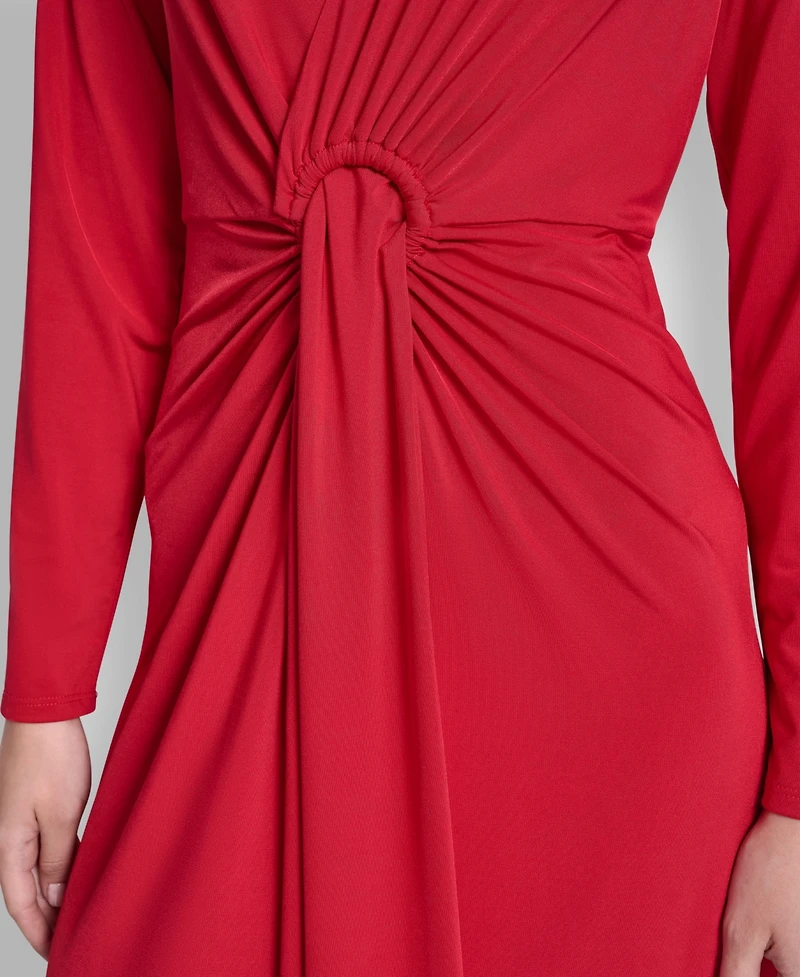 Dkny Women's Long Sleeve V-Neck O-Ring Dress