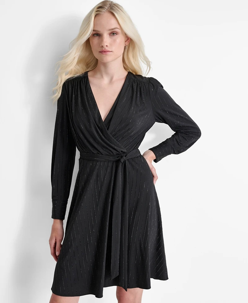 Dkny Women's Long Sleeve Surplice Faux Wrap Dress