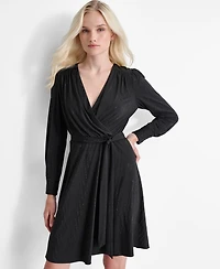 Dkny Women's Long Sleeve Surplice Faux Wrap Dress