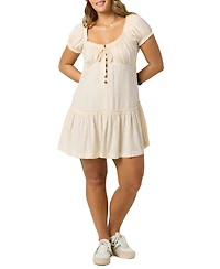 O'Neill Juniors' Maggie Tie-Neck Short-Sleeves Mini Dress
