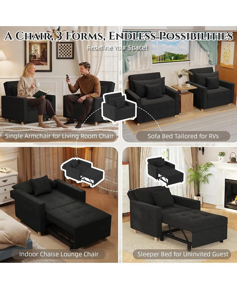 Aecojoy 36" Sleeper Chair, Convertible Chair Bed for Adults, 3-in-1 Pull Out Sofa