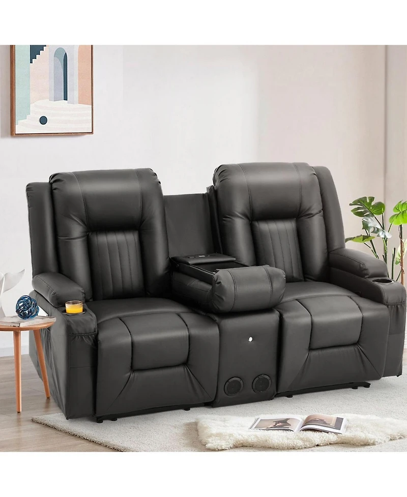 Aecojoy Recliner Loveseat with Console&Bluetooth Speakers, Manual Rv Reclining Sofa