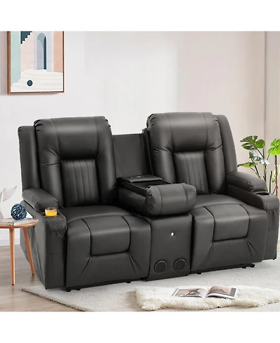 Aecojoy Recliner Loveseat with Console&Bluetooth Speakers, Manual Rv Reclining Sofa