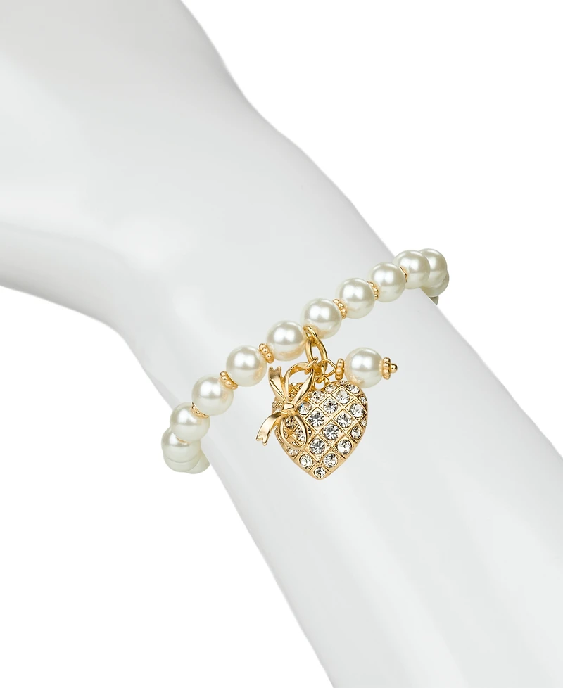 Patricia Nash Imitation Pearl Worn Gold-Tone Stretch Charm Bracelet