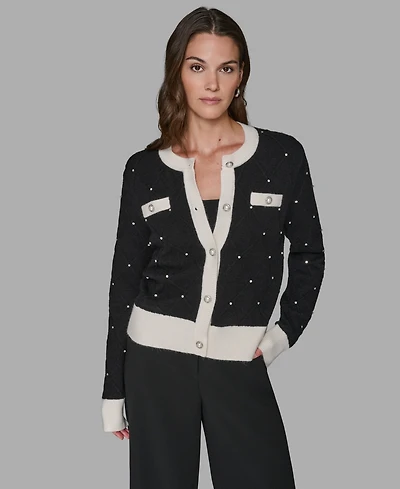 Karl Lagerfeld Paris Women's Crew Neck Front-Button Cardigan Sweater