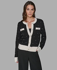 Karl Lagerfeld Paris Women's Crew Neck Front-Button Cardigan Sweater