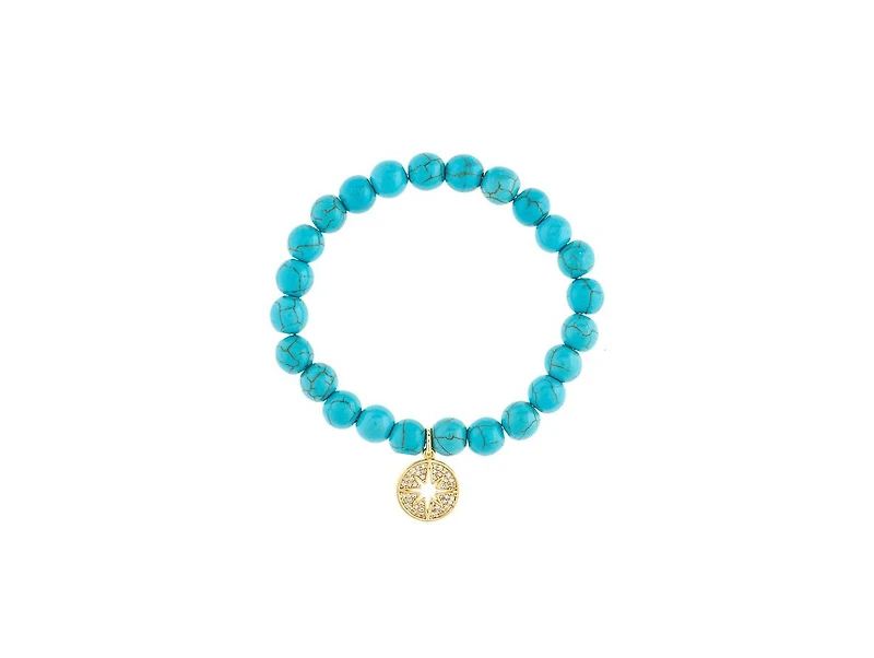 Turquoise Beaded Stretch Bracelet with Starburst Charm