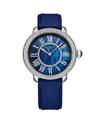 Stuhrling Elegant Women s 40mm Dress Watch – Model 4068, Blue Satin Leather Band, Crystal Accents