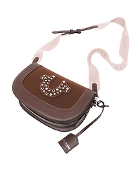 True Religion Studded Horseshoe Suede Flap Crossbody