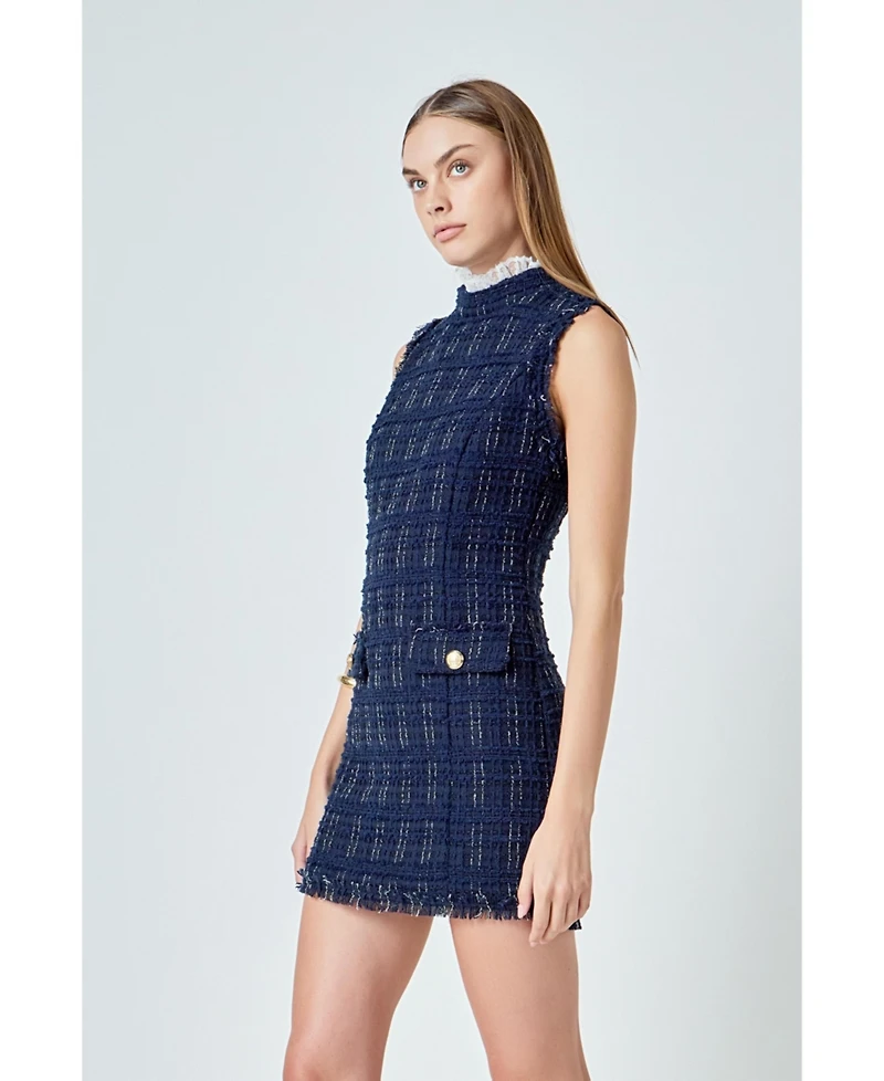 endless rose Women's Lace Detail Tweed Mini Dress