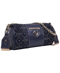 True Religion Studded Denim Zip Top Barrel Bag