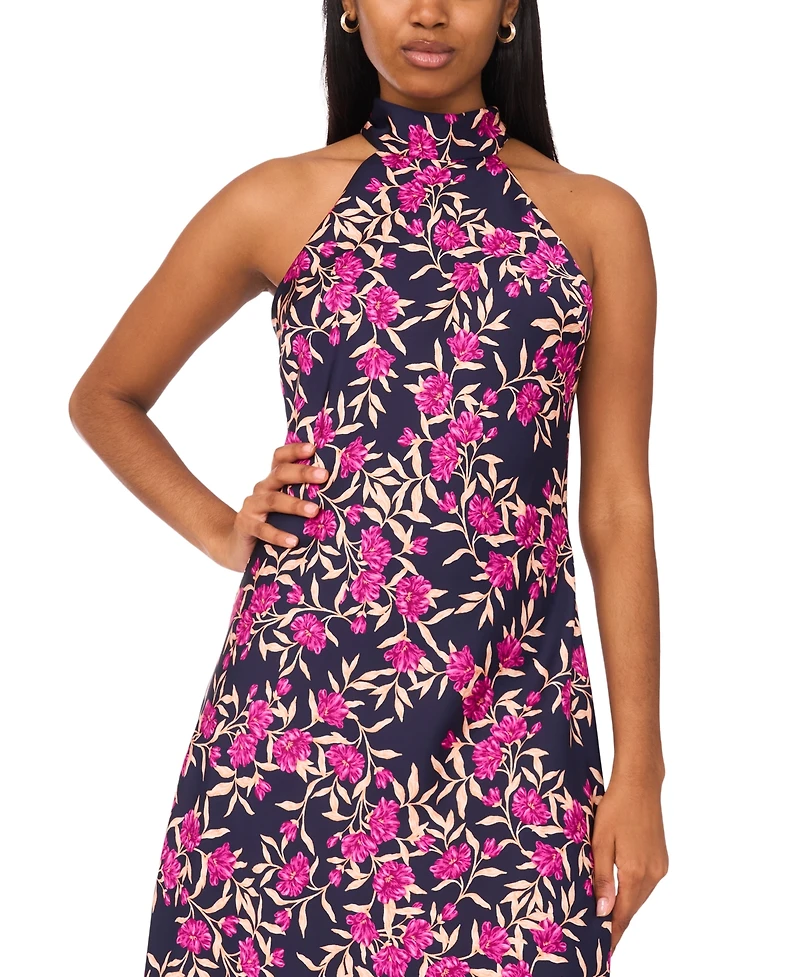 CeCe Women's Draped Satin Tie Back Halter Midi Dress