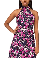 CeCe Women's Draped Satin Tie Back Halter Midi Dress