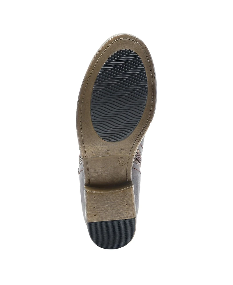 Spring Step Oziel Leather Bootie with Decorative Zipper and Chunky Sculpted Heel