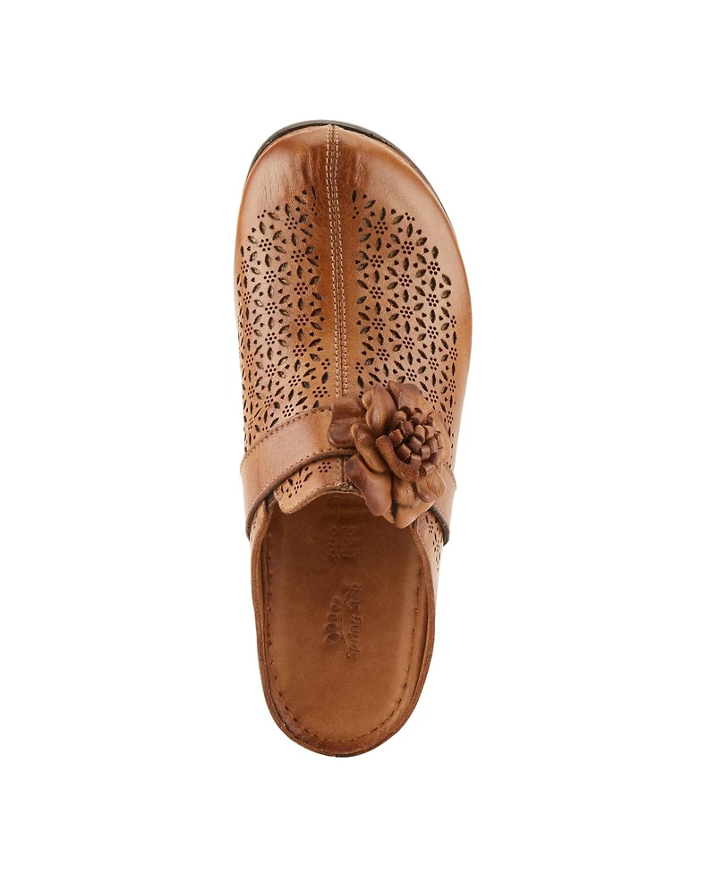 Spring Step Lilybean Leather Perforated Clogs with Floral Applique and Open Back