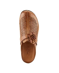 Spring Step Lilybean Leather Perforated Clogs with Floral Applique and Open Back
