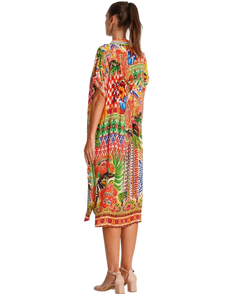 La Moda Clothing Women's Midi Summer Dress with Collared Neck, Short Sleeves, and Side Slits