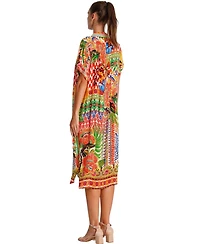 La Moda Clothing Women's Midi Summer Dress with Collared Neck, Short Sleeves, and Side Slits