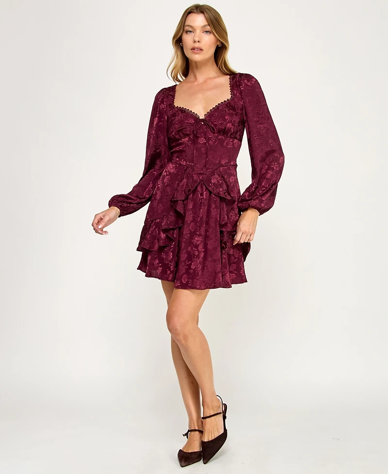 Row A Juniors' Long Sleeve Jacquard Dress