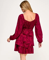 Row A Juniors' Long Sleeve Pleated Bust Dress