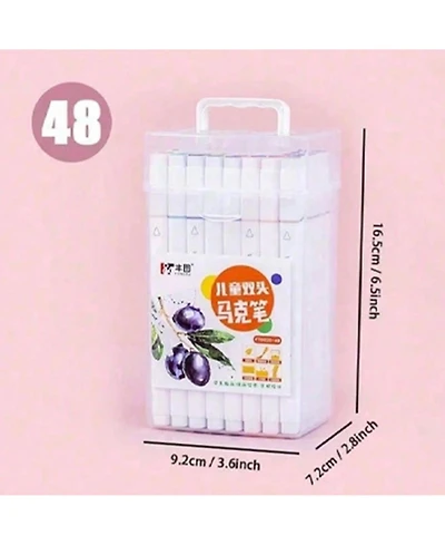 Htutwoo 48 Colors Ended Watercolor Marker Pens With Portable Carrying Case For School Art Drawing, School Stationery, Colorful Back To School