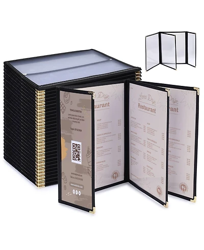 Yescom WeChef 30 Pcs Menu Covers 8.5x11" 3 Page 6 View & 4.25x11" Half Page Wine List