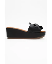 Forever & Always Shoes Syndra Bow Wedge Leather Sandal (Women)