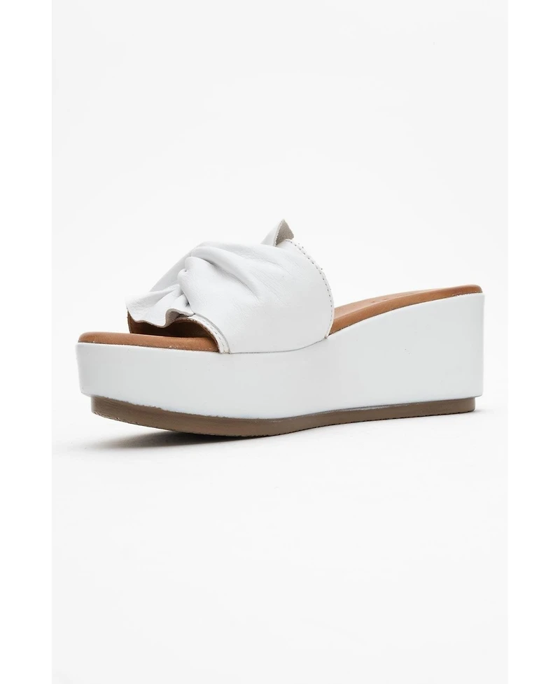Forever & Always Shoes Syndra Bow Wedge Leather Sandal (Women)
