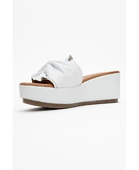 Forever & Always Shoes Syndra Bow Wedge Leather Sandal (Women)