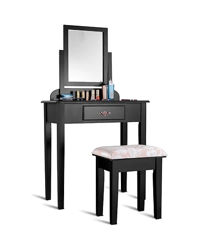 Vanity Dressing Table Stool Set with Large Makeup Mirror