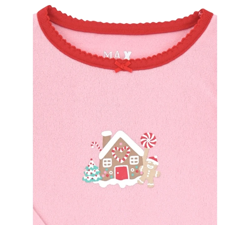 Max & Olivia 12M-5T Girls 3-Piece Snug Fit Holiday Long Sleeve T-Shirt, Pants and Socks Pajama Set