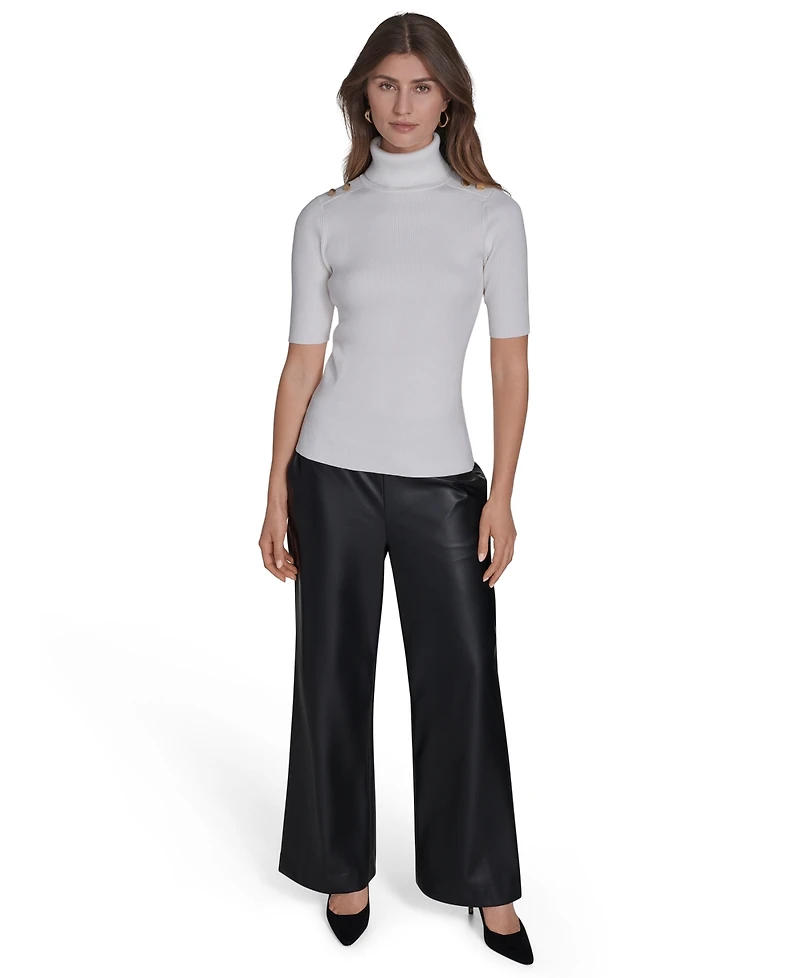 Halston Women's Ribbed 3/4-Sleeve Turtle Neck Top