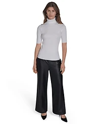 Halston Women's Ribbed 3/4-Sleeve Turtle Neck Top