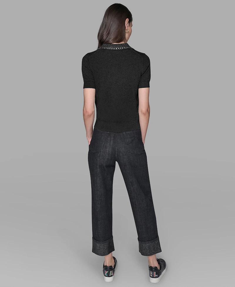 Karl Lagerfeld Paris Women's Embellished Collar Sweater