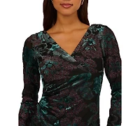 Adrianna Papell Women's V-Neck Velvet Midi Dress