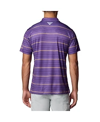Columbia Men's Purple Lsu Tigers Pfg Super Terminal Tackle Omni-Shade Stripe Polo Shirt