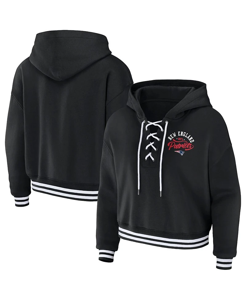Wear by Erin Andrews Women's Black New England Patriots Lace-Up Pullover Hoodie